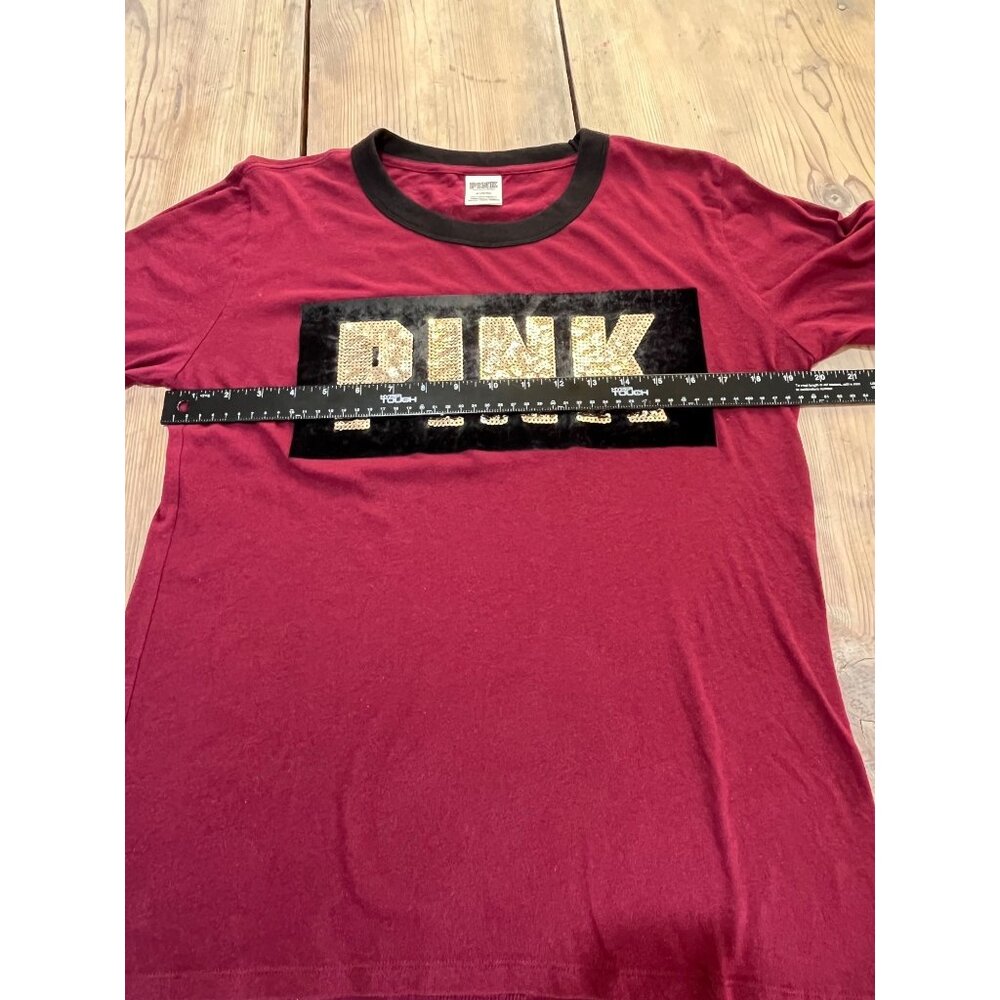 Pink Victoria's Secret Sequin/Velvet T-Shirt Womens M Burgundy Long Sleeve - Picture 6 of 8